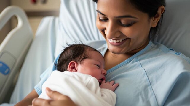 Indian mother caring baby 