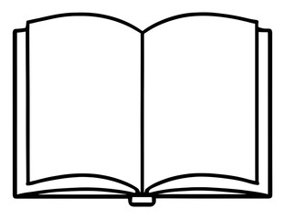 A book is open to a page with no text. The book is black and white. Vector. Silhouette illustration.