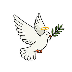 Obraz premium White Dove with Olive Branch and Halo Symbol.