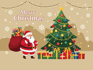 Naklejka premium Festive Christmas Background with Santa Claus and Tree