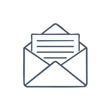 Opened envelope with letter inside, flat vector line icon for communication, correspondence or message concept