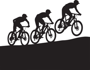 Obraz premium Cyclists conquer challenging terrain, dynamic downhill action