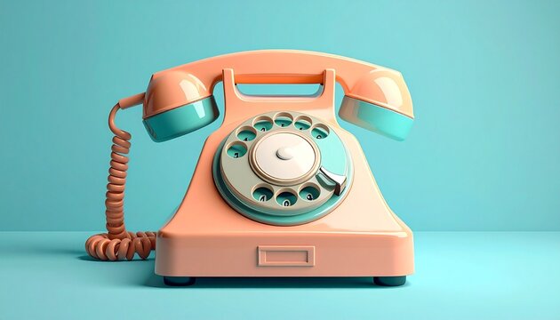 Vintage rotary dial telephone in pastel peach and mint green tones