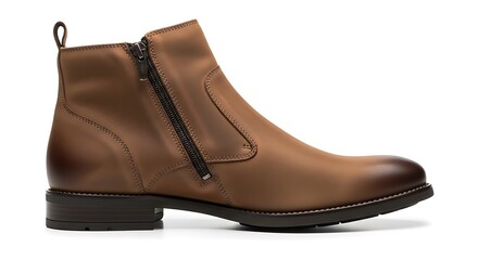 Brown Leather Ankle Boots with Zipper.