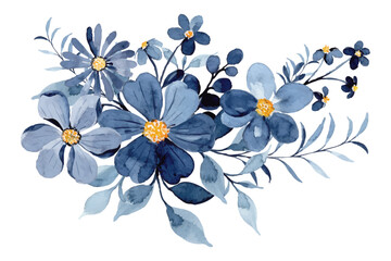 Watercolor blue indigo floral bouquet