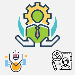Fototapeta premium Creative business management and innovation concepts represented by stylized icons and silhouette elements isolated on white background