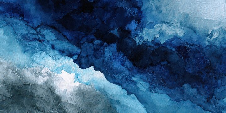 Abstract Blue And White Watercolor Painting - Powered by Adobe