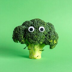 Broccoli with googly eyes on a green background (1)