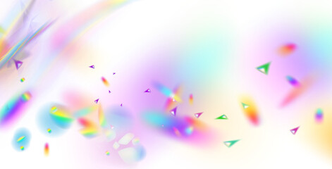 Colorful confetti and iridescent particles creating a vibrant abstract background.
