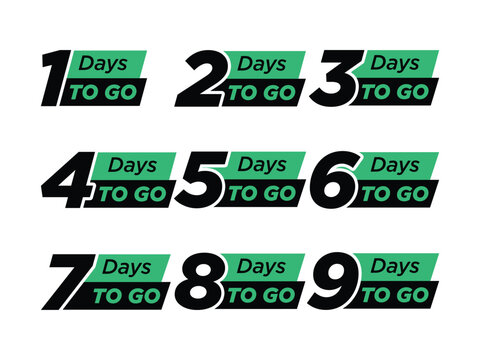 Countdown Days Vector Set. 1 to 9 Days To Go, Event Countdown Labels. Bold Modern Design