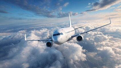 Airplane flying above clouds