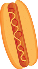 A delicious hot dog with ketchup and mustard, perfect for a quick meal or snack. Vector Illustration