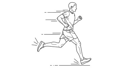 Fototapeta premium Line drawing of a man running at a fast pace.
