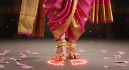 Graceful Feet of Dancing Indian Woman in Traditional Jewelry for Cultural Editorial Design