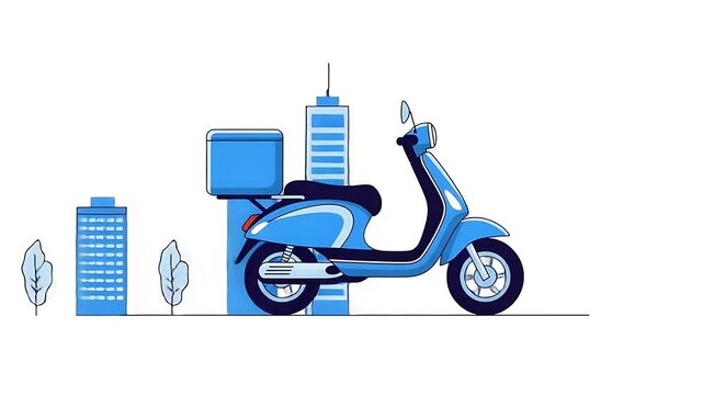 Blue Scooter Delivery Service Illustration with Cityscape