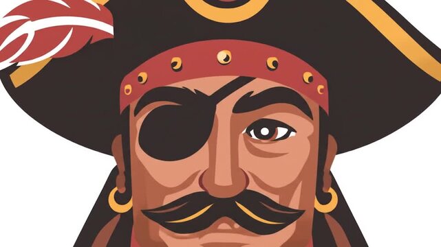 Illustration of a pirate with eye patch and feathered hat isolated