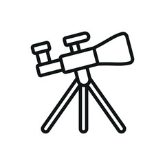 Telescope icon in line style for space, science, and stargazing visuals.