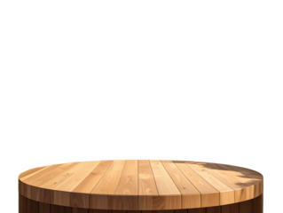 Minimal Wooden Platform Surrounded by Vibrant Green Bushes, Modern Clean Composition, Isolated on Transparent Background