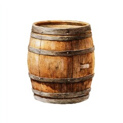 Fototapeta premium Watercolor illustration of a wooden barrel isolated on white background
