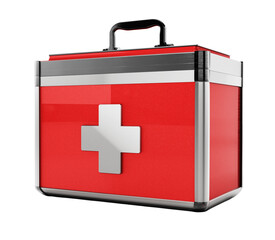 Fototapeta premium Metal case first aid kit on transparent background. 3D illustration