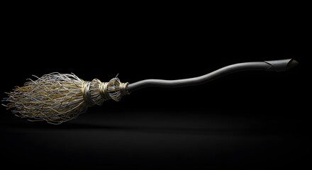 Mysterious Enchanted Broomstick Gleaming with Magical Energy on a Dark Background