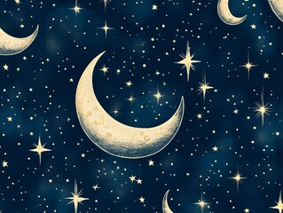 Naklejka premium moon and stars on blue night sky background