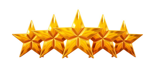 Obraz premium Five stars rating on transparent background. 3D illustration