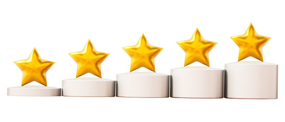 Five stars rating on transparent background. 3D illustration