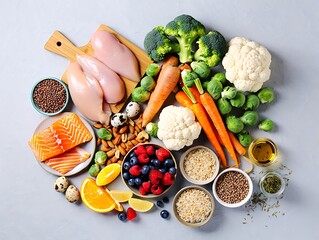 Balanced Diet Foods Protein Vegetables and Healthy Fats