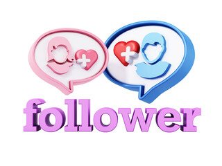 Speech balloon with heart and people symbols on transparent background. 3D illustration