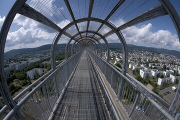 Obraz premium Modern Pedestrian Bridge with Panoramic City View.