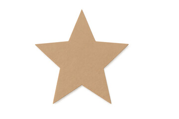 Blank brown cardboard paper star cutout with simple shape, isolated PNG transparency for decorative creative designs