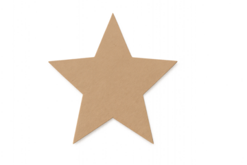 Blank brown cardboard paper star cutout with simple shape, isolated PNG transparency for decorative creative designs