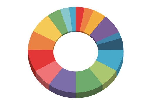 A colorful 3D ringshaped pie chart with a white hole in the middle The chart is divided into slices of different colors