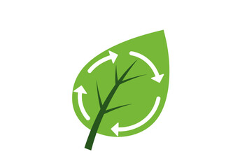 A green leaf with a dark green stem has three white circular arrows