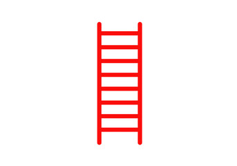 A red ladder stands vertically comprised of two long rails and seven horizontal rungs © Satya