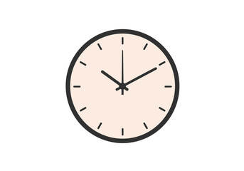 A round clock with a black outline and pink face shows the time as 101000