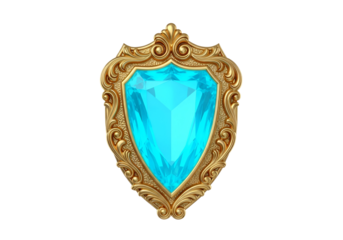 Ornate golden frame encloses a brilliant teal gem, showcasing intricate detailing and a rich aesthetic.