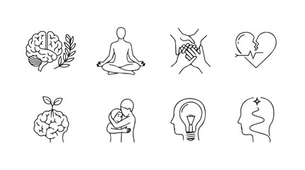 Abstract sketch icons representing mental health spirituality connection ideas business and growth vector