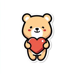 Cartoon teddy bear character holding a heart symbol on white background