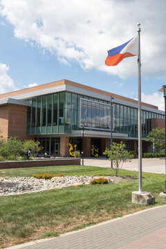 Baltimore, Maryland US - August 29, 2025: a Philippines flag flying outside on international way on the Towson University Student Union on its suburban Baltimore area campus