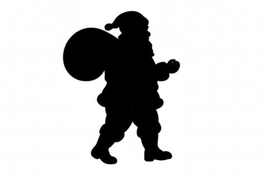 Santa claus silhouette walking with a sack over shoulder, bringing gifts for christmas holiday celebration, transparent background