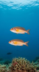 Naklejka premium Two Fish Swimming Over Coral Reef.