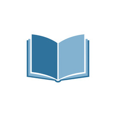Open book illustration with blue color scheme for reading and learning.