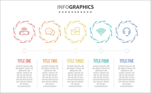 Vector Infographic design with icons. process diagram, flow chart, info graph, Infographics for business concept, presentations banner, workflow layout. 5 options or 5 steps. Horizontal Steps