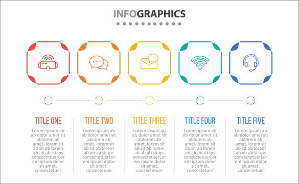 Vector Infographic design with icons. process diagram, flow chart, info graph, Infographics for business concept, presentations banner, workflow layout. 5 options or 5 steps. Horizontal Steps