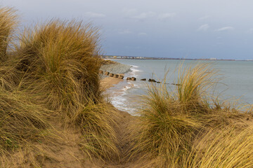 Coastal scene of a beach near Seaton Carew, Hartlepool, County Durham, England, UK.