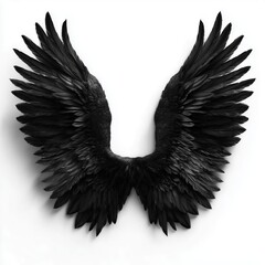 Black feathered wings isolated on white background cut out png
