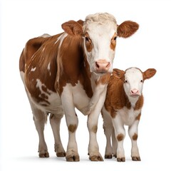 Cow and calf standing together, isolated, white, background, png, cut, out, transparent, white background cut out png