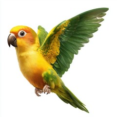 Sun conure parrot flying, isolated, white, background, png, cut, out, transparent, white background cut out png